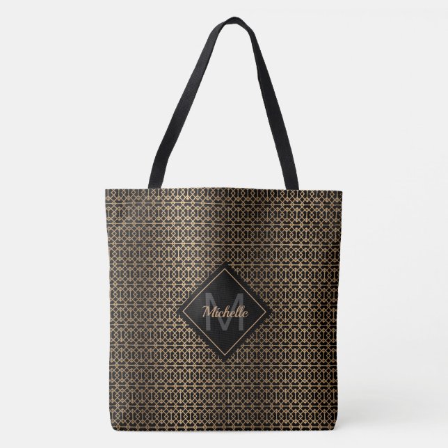 Tote Bag Monogramme de treillis d'or (Devant)