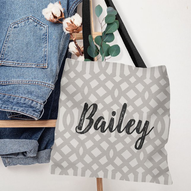 Tote Bag Monogramme de Trellis gris rustique (Créateur téléchargé)