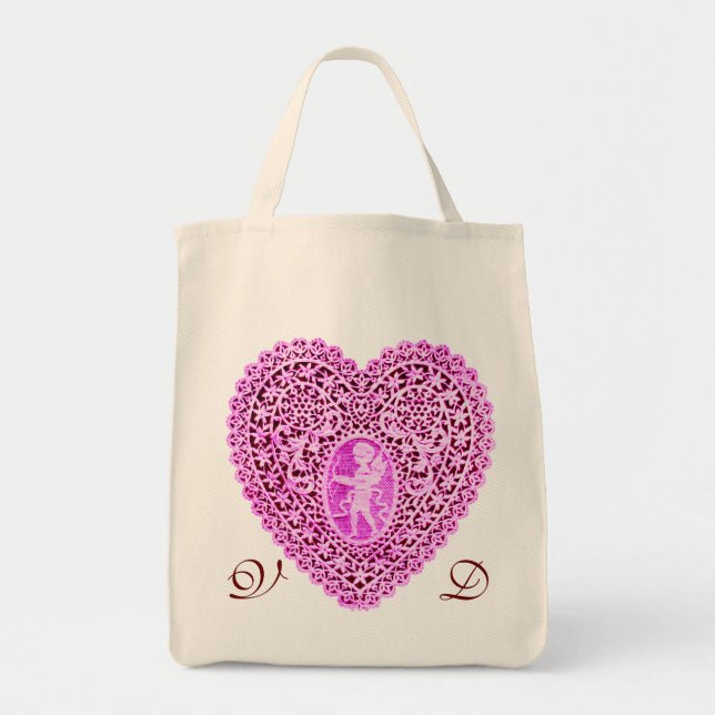 TOTE BAG MONOGRAMME DE VIOLET ROSE COEUR DE LAMPE CUPID (Devant)