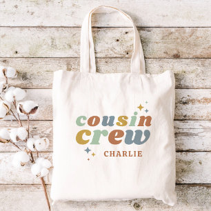 Tote Bag Monogramme d'équipage rétro Cousin   Impression re