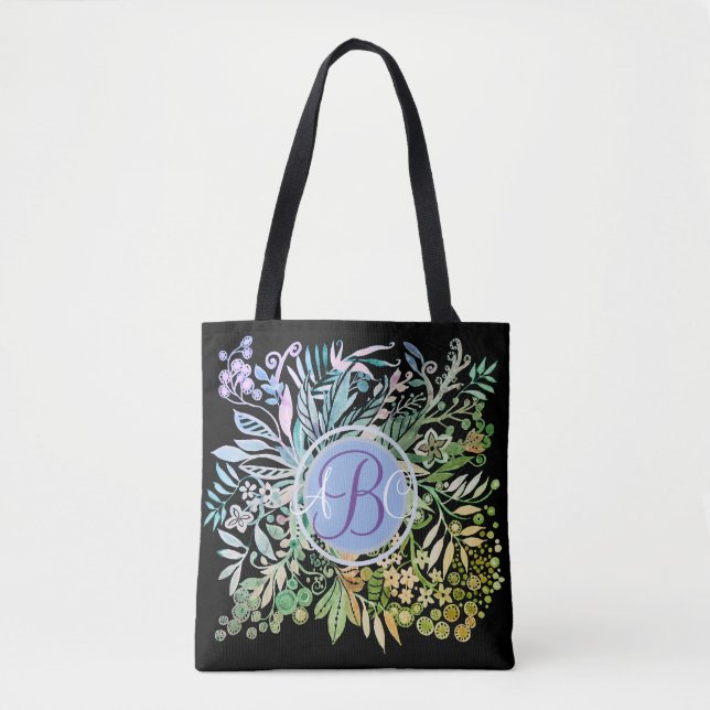 Tote Bag Monogramme des fleurs d'aquarelle (Devant)
