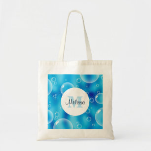 Tote Bag Monogramme des grosses bulles bleues rebondissante