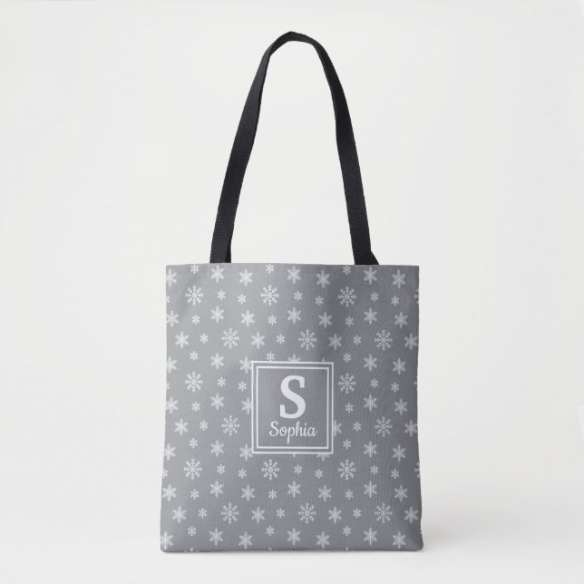 Tote Bag Monogramme des motifs gris de Noël (Devant)