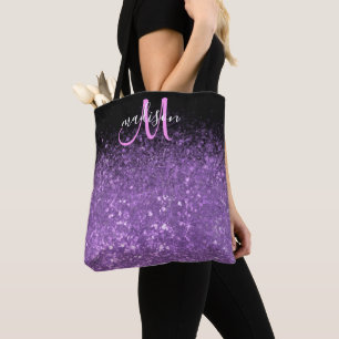 Tote Bag Monogramme d'étincelle à Parties scintillant noire