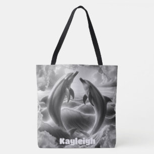 Tote Bag Monogramme Dolphins noir et blanc Océan