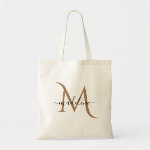 Tote Bag Monogramme d'or noir moderne simple