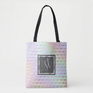 Tote Bag Monogramme du Motif holographique Iridescente Faux