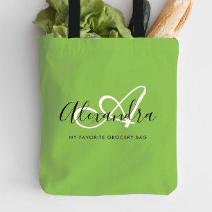 Tote Bag Monogramme élégant à la mode vert brillant