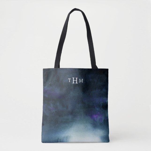 Tote Bag Monogramme élégant d'Ombre | de bleu marine (Devant)
