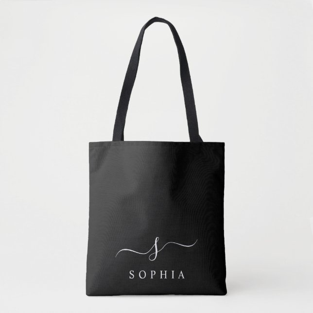 Tote Bag Monogramme élégant noir blanc minimaliste moderne  (Devant)