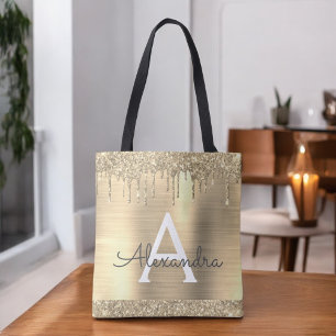 Tote Bag Monogramme Élégant Paillettes Luxe Or