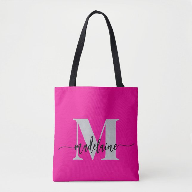 Tote Bag Monogramme élégant rose noir (Devant)