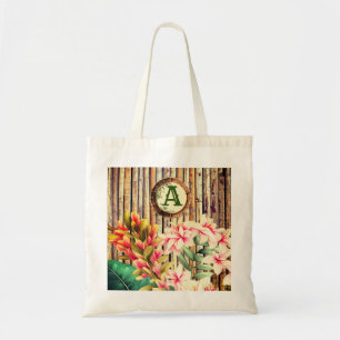 Tote Bag Monogramme en bambou et fleurs tropicaux customisé