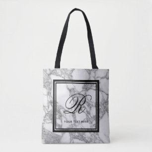 Tote Bag Monogramme en pierre de marbre blanc chic de