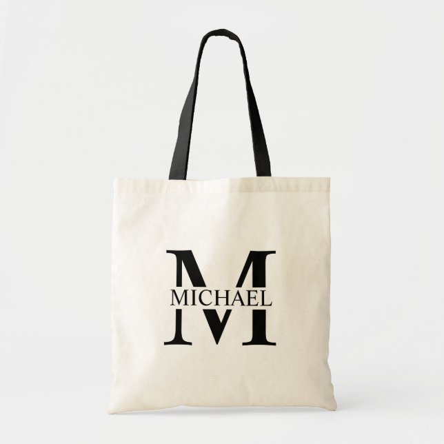 Tote Bag Monogramme et nom personnalisés blancs (Devant)