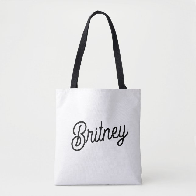 Tote Bag Monogramme et nom personnalisés en noir moderne (Devant)