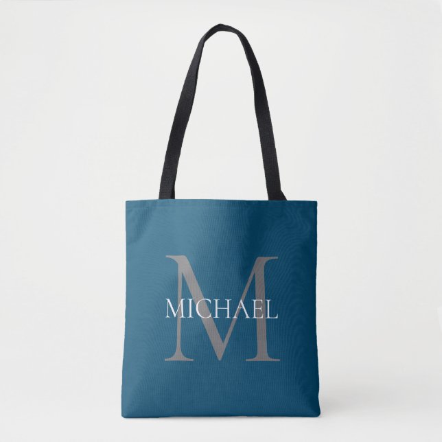 Tote Bag Monogramme et nom personnalisés Ocean Blue (Devant)