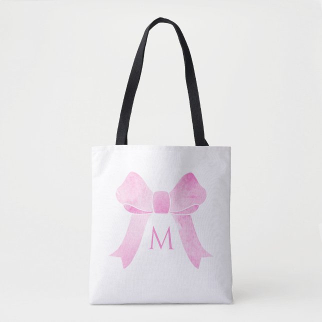 Tote Bag Monogramme Féminin Arc-en-Ciel Aquarelle Rose (Devant)