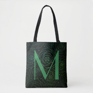 Tote Bag Monogramme Fleur de rose sombre Citation motivatio