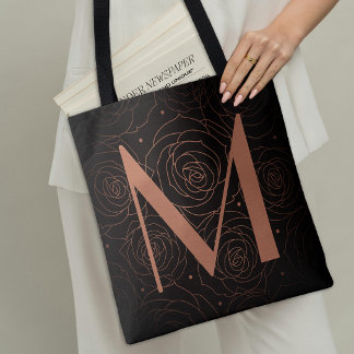 Tote Bag Monogramme Fleur de rose sombre Citation motivatio