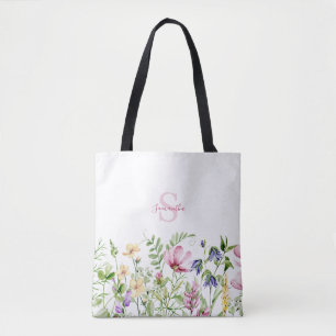 Tote Bag Monogramme Fleur sauvage rose
