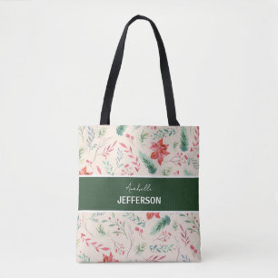 Tote Bag Monogramme Fleurs rouges de Noël