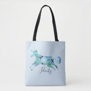 Tote Bag Monogramme floral bleu lunatique magique de