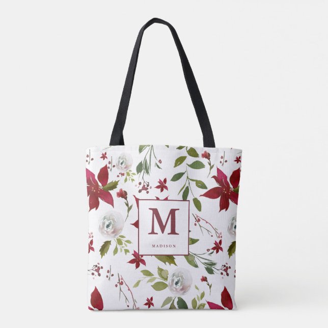 Tote Bag Monogramme floral Chic Poinsettia avec prénom (Dos)