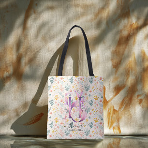 Tote Bag Monogramme floral corail vibrant de Hannah - H