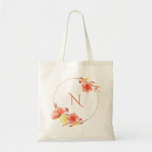 Tote Bag Monogramme floral coucher de soleil organique