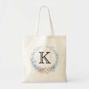 Tote Bag Monogramme floral de guirlande d'aquarelle