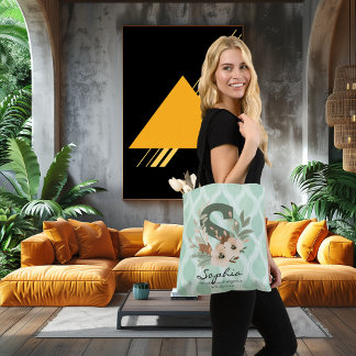 Tote Bag Monogramme Floral Élégant – Art Botanique Vert Men