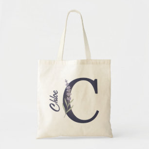 Tote Bag Monogramme floral lavande personnalisé C