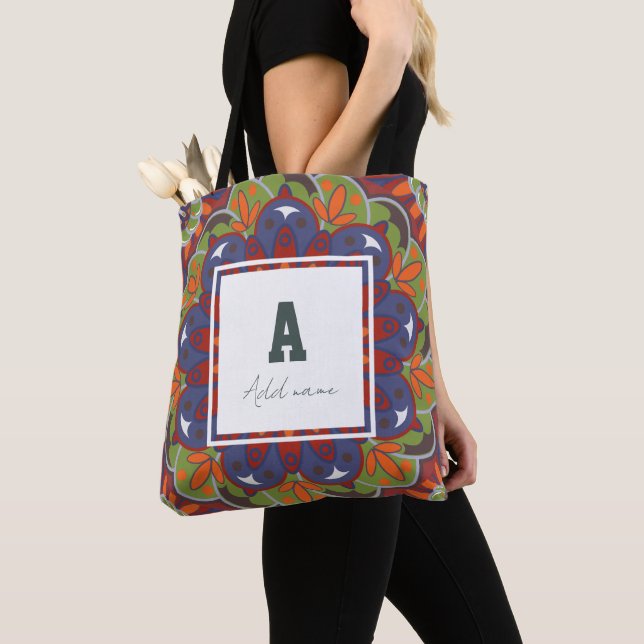 Tote Bag Monogramme floral Mandala Nom personnalisé (De près)