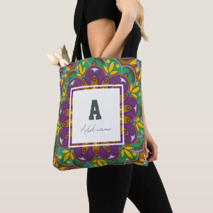 Tote Bag Monogramme floral Mandala Nom personnalisé