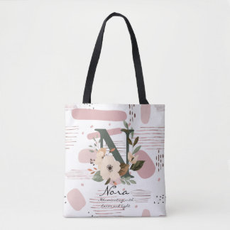 Tote Bag Monogramme floral N – Lettre N botanique radieuse