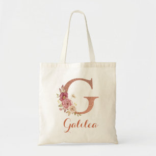 Tote Bag Monogramme floral pailleté rose blush Lettre G
