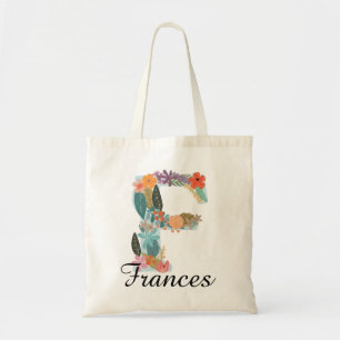 Tote Bag Monogramme floral personnalisé Nom personnalisé Bo