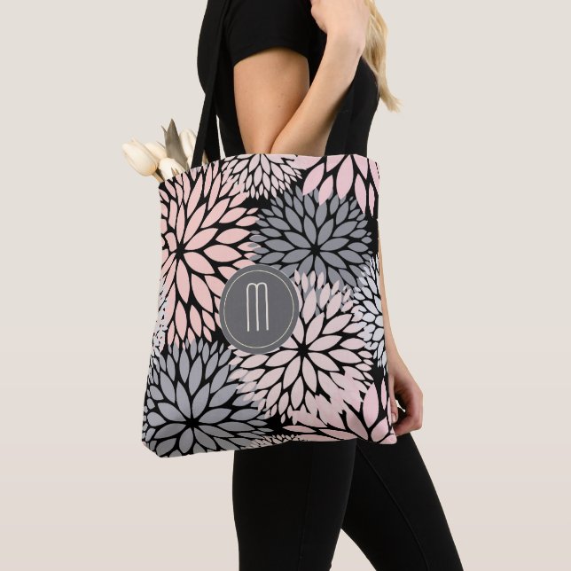 Tote Bag Monogramme floral rose Dahlia (De près)