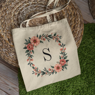Tote Bag Monogramme floral rose personnalisé