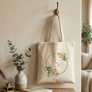 Tote Bag Monogramme floral rose poudré de la verdure printa