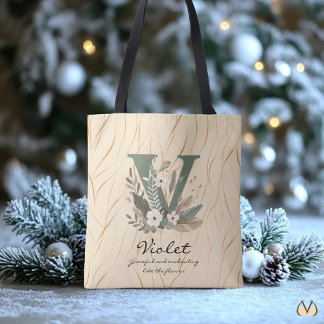 Tote Bag Monogramme floral V – Lettre artistique botanique 