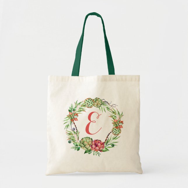 Tote Bag Monogramme floral vintage du Succulent | de (Devant)