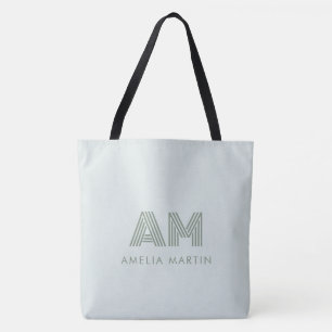 Tote Bag Monogramme Géométrique Minimaliste Vert Sauge Pers