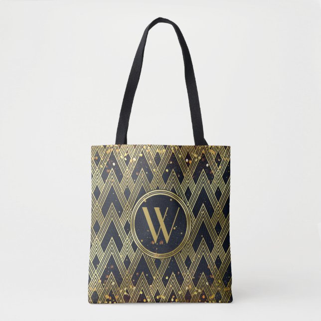 Tote Bag Monogramme géométrique Motif Art Déco Gatsby Glamo (Devant)