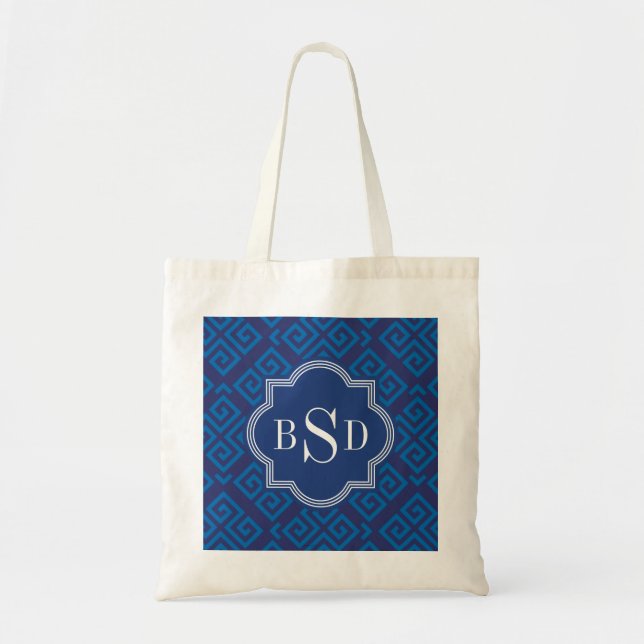 Tote Bag Monogramme géométrique principal grec bleu chic de (Devant)