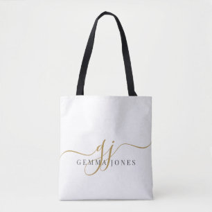 Tote Bag Monogramme Gold Noir tendance Nom initial du scrip