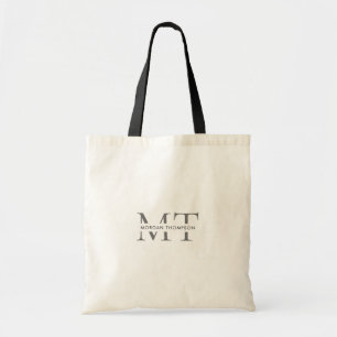 Tote Bag Monogramme gris argent noir simple Nom du script