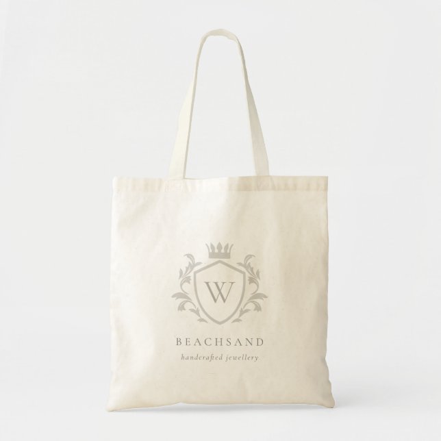 Tote Bag Monogramme gris élégant classique Cimier de couron (Devant)