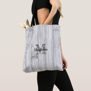 Tote Bag Monogramme imprimé bois bambou gris Cool